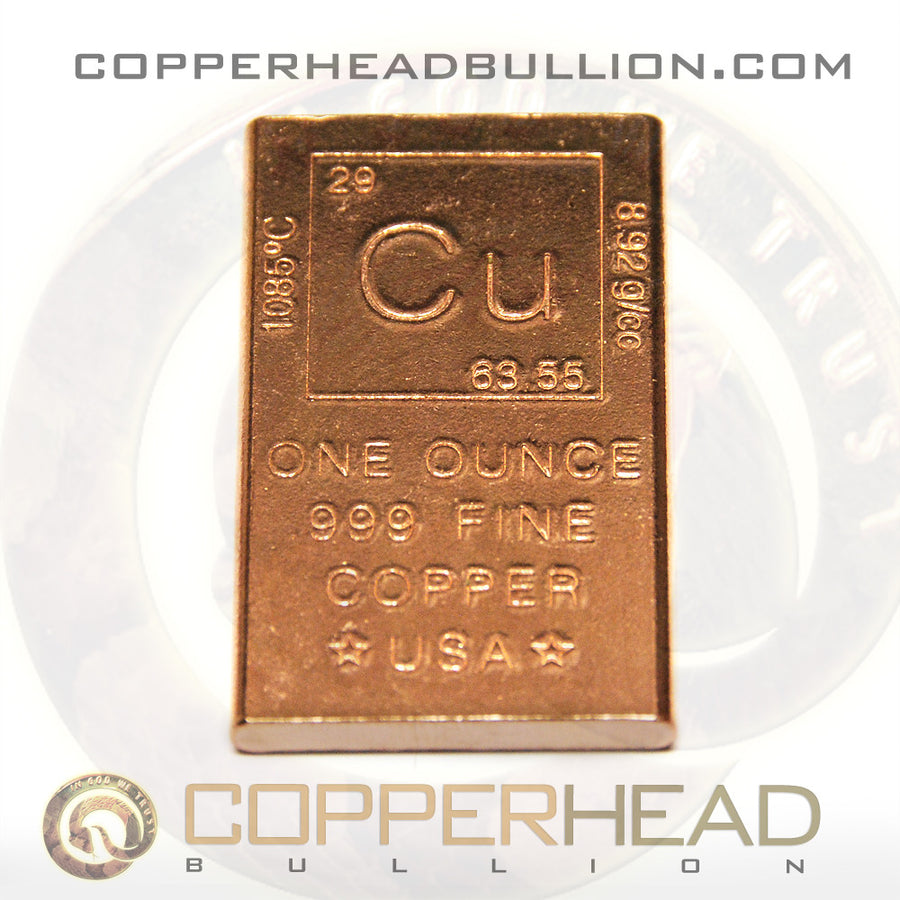 1 oz Copper Bar Element (5x Bars) Copperhead Bullion
