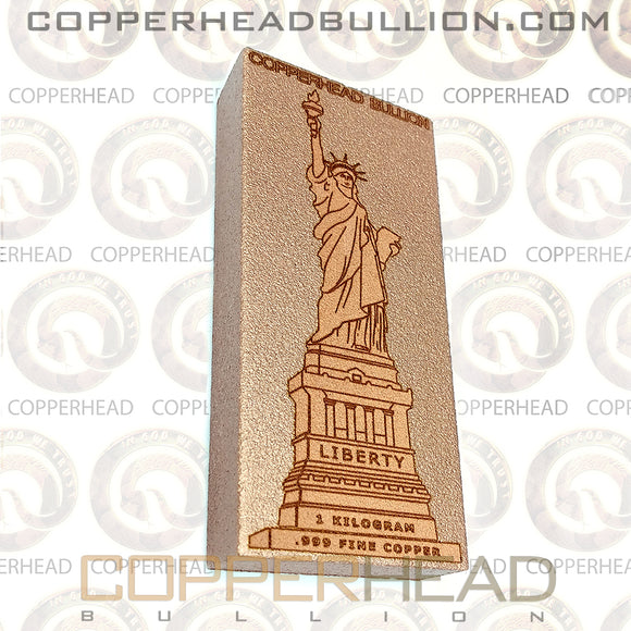 1 Kilo Copper Bar - Statue of Liberty Design