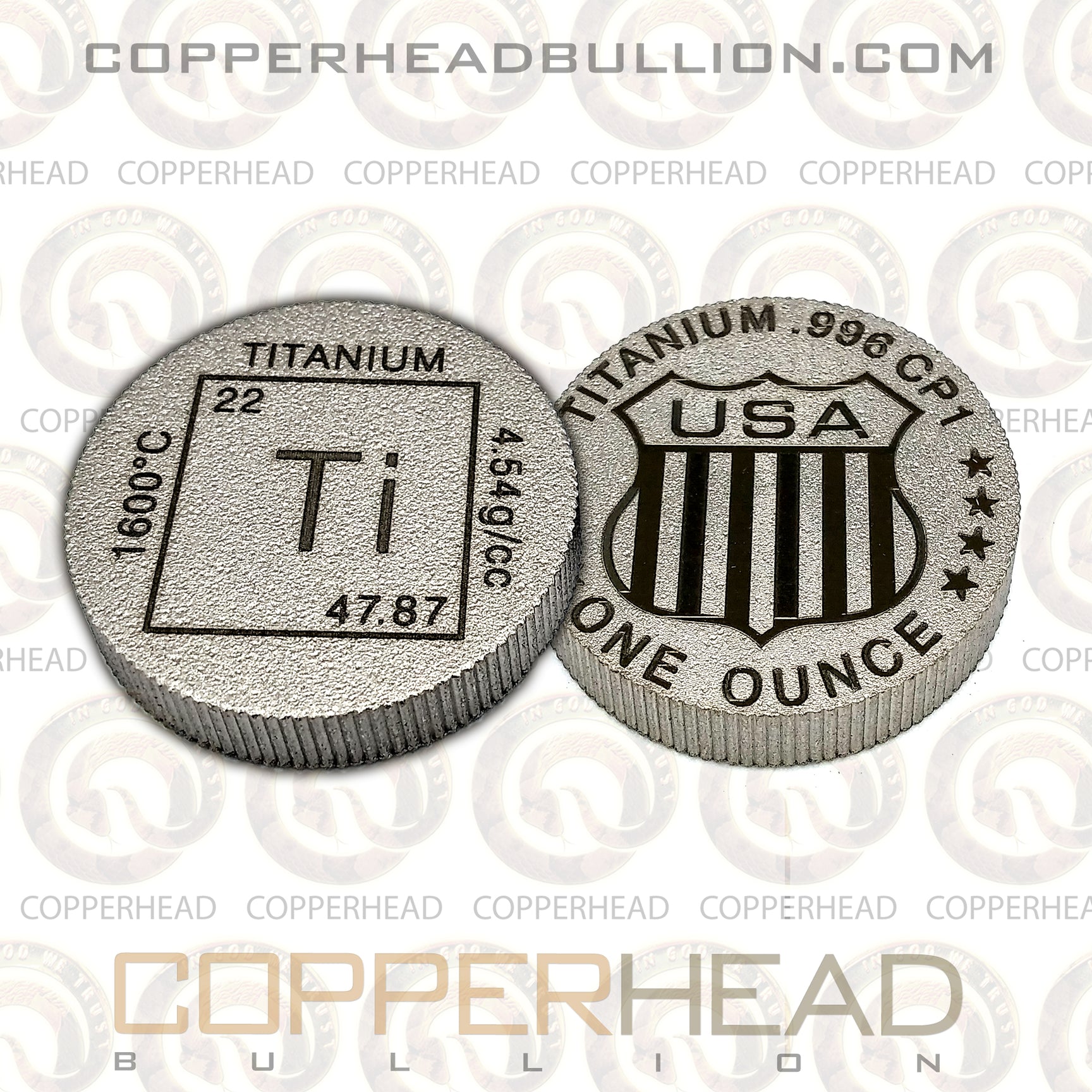 1 oz .999 Fine Titanium Rounds Copperhead Bullion